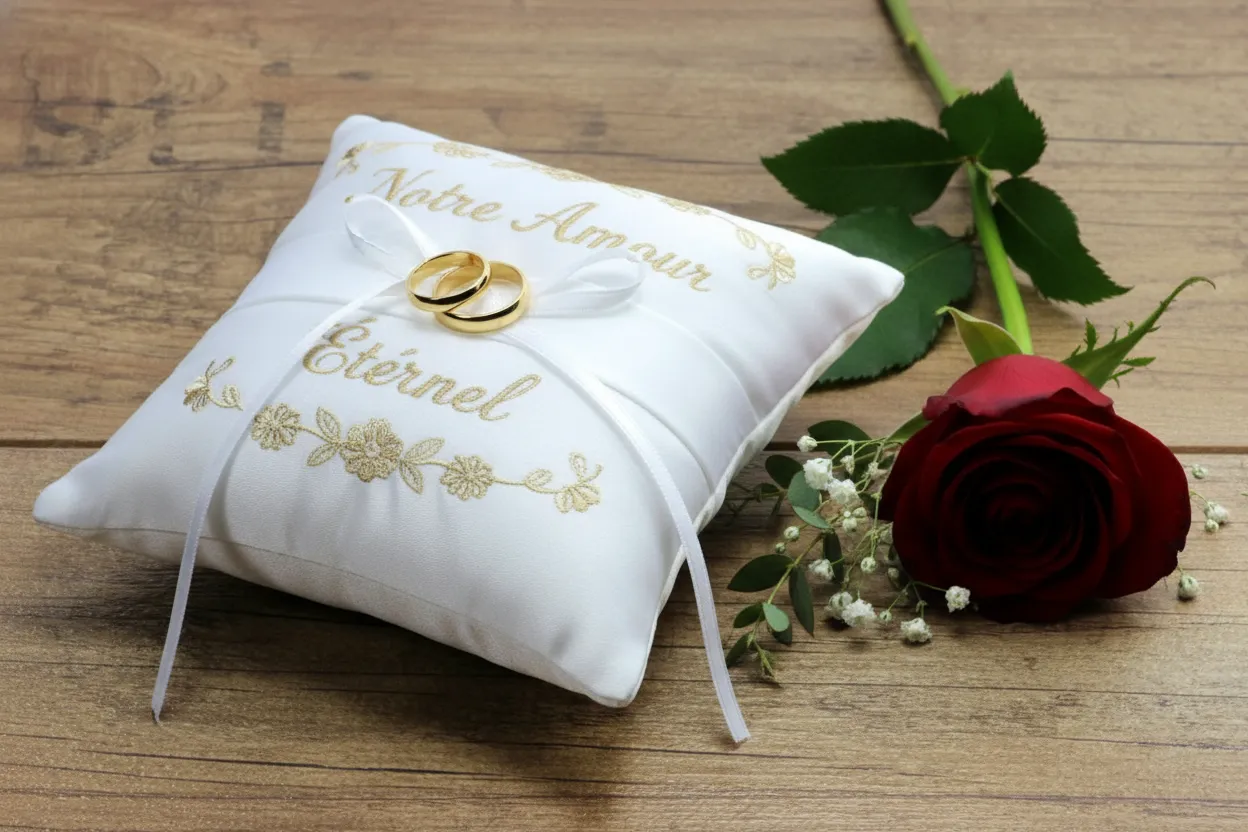 Coussin personnalisé pour bagues de mariage